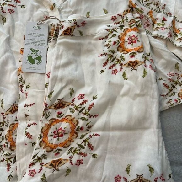 Zink London White Floral Printed Kimono Top & Printed Parallel Trouser Set Sz L - Picture 3 of 12